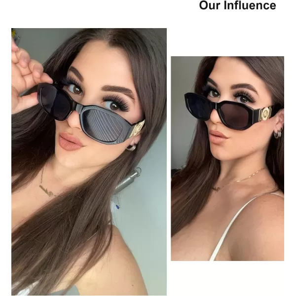 FEISEDY Retro Trendy Rectangle Sunglasses Women Men Vintage 90s Small Narrow Square Sunglasses B2322001 Black FrameGray Lens