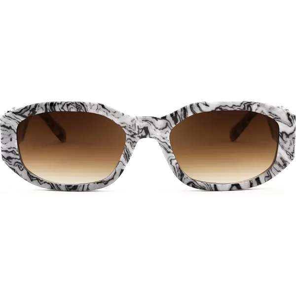 FEISEDY Retro Trendy Rectangle Sunglasses Women Men Vintage 90s Small Narrow Square Sunglasses B2322002 Black Pattern FrameGradient Tea Lens