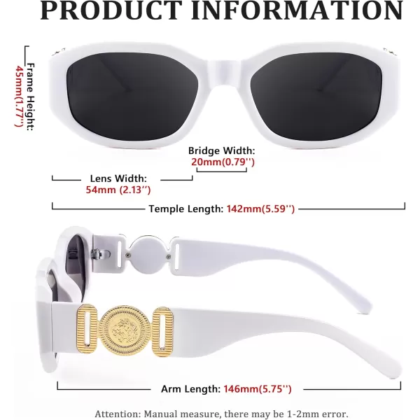 FEISEDY Retro Trendy Rectangle Sunglasses Women Men Vintage 90s Small Narrow Square Sunglasses B2322003 White FrameGray Lens