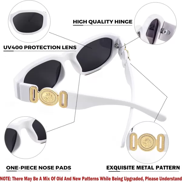 FEISEDY Retro Trendy Rectangle Sunglasses Women Men Vintage 90s Small Narrow Square Sunglasses B2322003 White FrameGray Lens