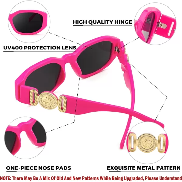 FEISEDY Retro Trendy Rectangle Sunglasses Women Men Vintage 90s Small Narrow Square Sunglasses B2322005 Rose Red FrameGray Lens