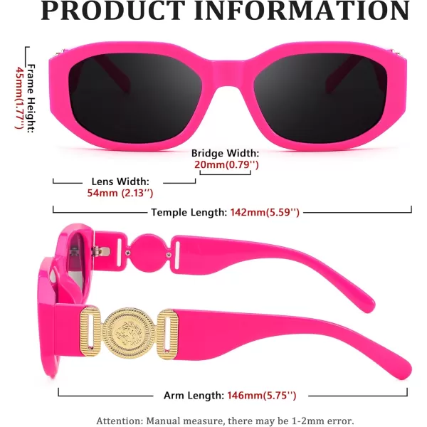 FEISEDY Retro Trendy Rectangle Sunglasses Women Men Vintage 90s Small Narrow Square Sunglasses B2322005 Rose Red FrameGray Lens