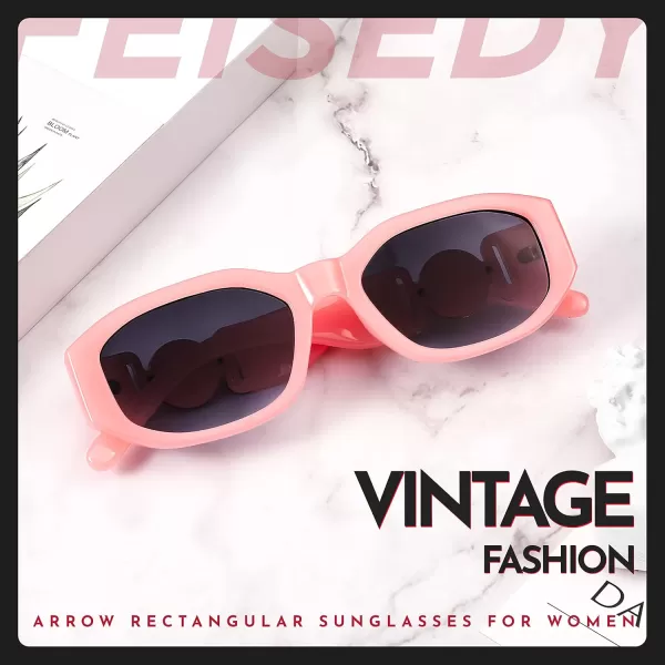FEISEDY Retro Trendy Rectangle Sunglasses Women Men Vintage 90s Small Narrow Square Sunglasses B2322006 Pink FrameGradient Gray Lens
