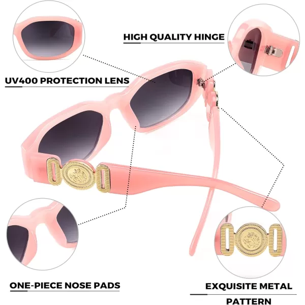 FEISEDY Retro Trendy Rectangle Sunglasses Women Men Vintage 90s Small Narrow Square Sunglasses B2322006 Pink FrameGradient Gray Lens