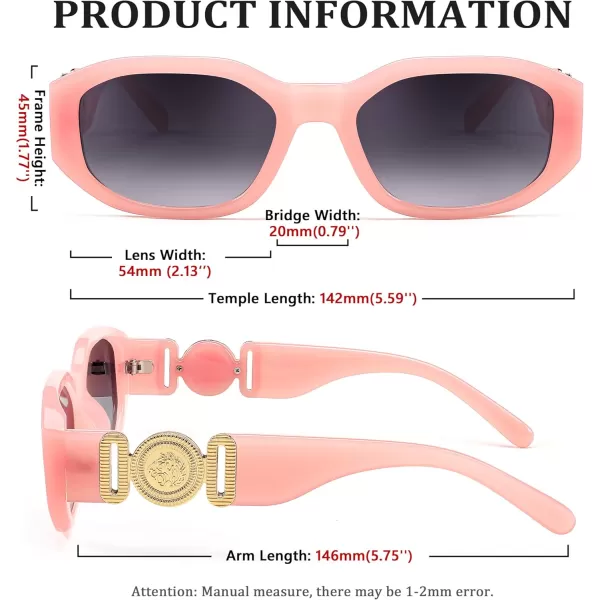 FEISEDY Retro Trendy Rectangle Sunglasses Women Men Vintage 90s Small Narrow Square Sunglasses B2322006 Pink FrameGradient Gray Lens
