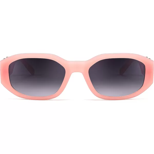 FEISEDY Retro Trendy Rectangle Sunglasses Women Men Vintage 90s Small Narrow Square Sunglasses B2322006 Pink FrameGradient Gray Lens