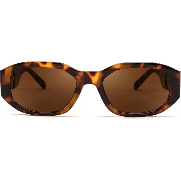 FEISEDY Retro Trendy Rectangle Sunglasses Women Men Vintage 90s Small Narrow Square Sunglasses B2322007 Leopard FrameBrown Lens