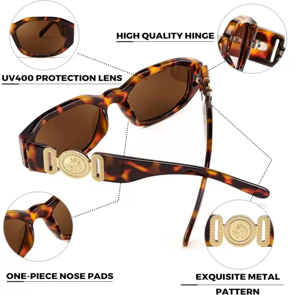 FEISEDY Retro Trendy Rectangle Sunglasses Women Men Vintage 90s Small Narrow Square Sunglasses B2322007 Leopard FrameBrown Lens