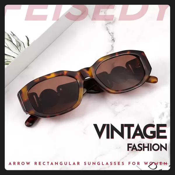 FEISEDY Retro Trendy Rectangle Sunglasses Women Men Vintage 90s Small Narrow Square Sunglasses B2322007 Leopard FrameBrown Lens