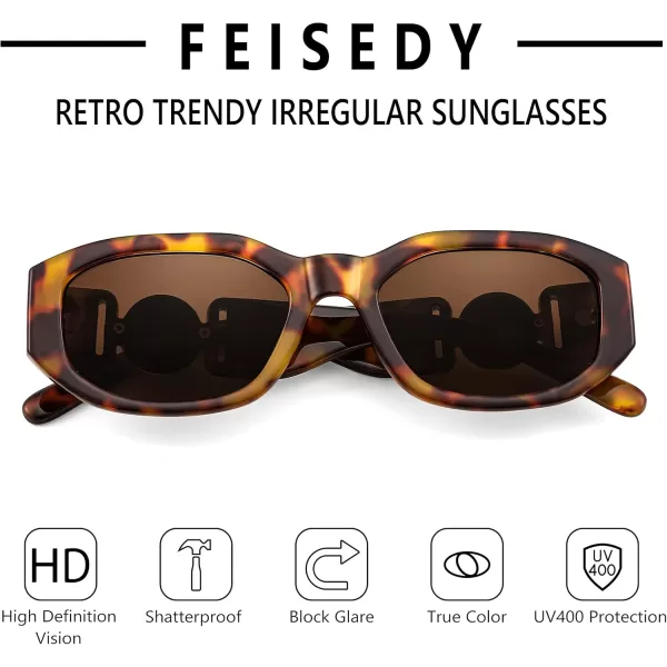 FEISEDY Retro Trendy Rectangle Sunglasses Women Men Vintage 90s Small Narrow Square Sunglasses B2322007 Leopard FrameBrown Lens