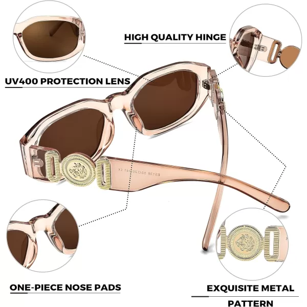 FEISEDY Retro Trendy Rectangle Sunglasses Women Men Vintage 90s Small Narrow Square Sunglasses B2322Champagne FrameBrown Lens