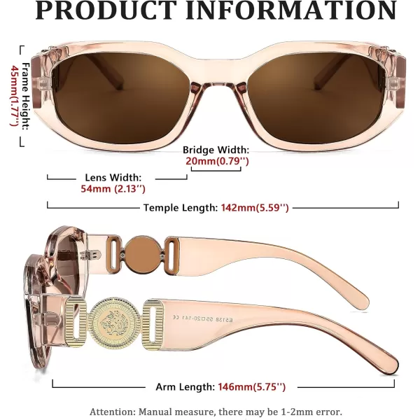 FEISEDY Retro Trendy Rectangle Sunglasses Women Men Vintage 90s Small Narrow Square Sunglasses B2322Champagne FrameBrown Lens