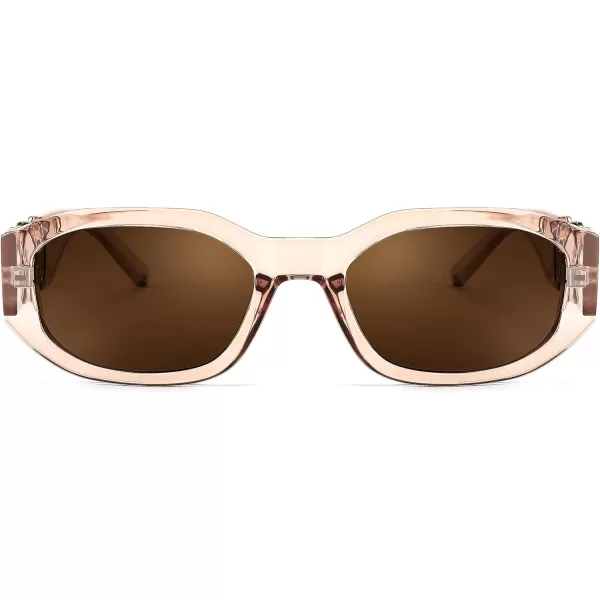 FEISEDY Retro Trendy Rectangle Sunglasses Women Men Vintage 90s Small Narrow Square Sunglasses B2322Champagne FrameBrown Lens