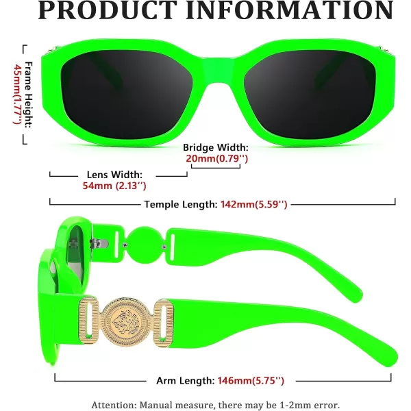 FEISEDY Retro Trendy Rectangle Sunglasses Women Men Vintage 90s Small Narrow Square Sunglasses B2322Fluorescent Green FrameGray Lens