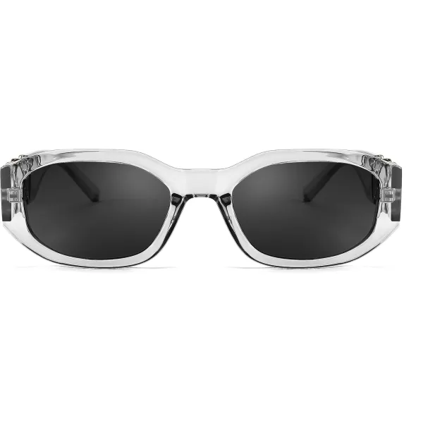 FEISEDY Retro Trendy Rectangle Sunglasses Women Men Vintage 90s Small Narrow Square Sunglasses B2322Transparent Gray FrameGray Lens