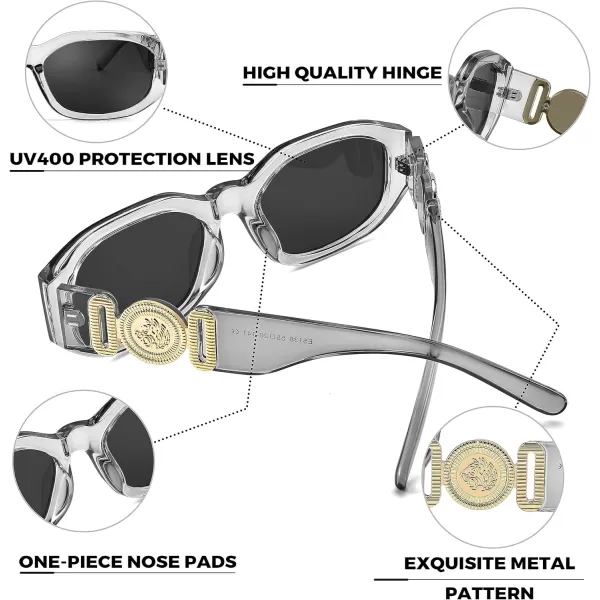FEISEDY Retro Trendy Rectangle Sunglasses Women Men Vintage 90s Small Narrow Square Sunglasses B2322Transparent Gray FrameGray Lens