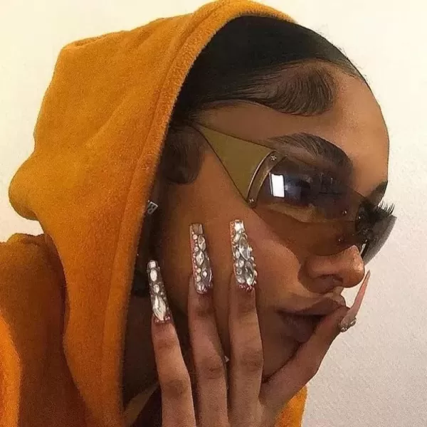 FEISEDY Rimless Wrap Around Y2K Sunglasses For Women Men Fashion Oversized Shield Frameless Sun Glasses B4119BlackBrown