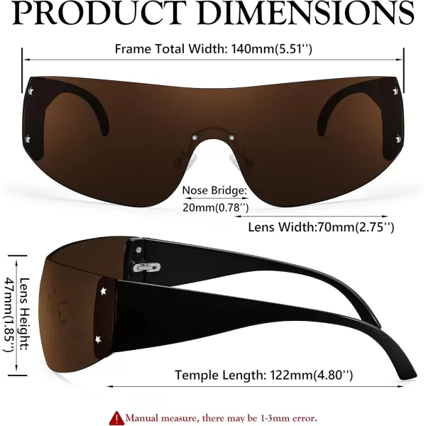 FEISEDY Rimless Wrap Around Y2K Sunglasses For Women Men Fashion Oversized Shield Frameless Sun Glasses B4119BlackBrown