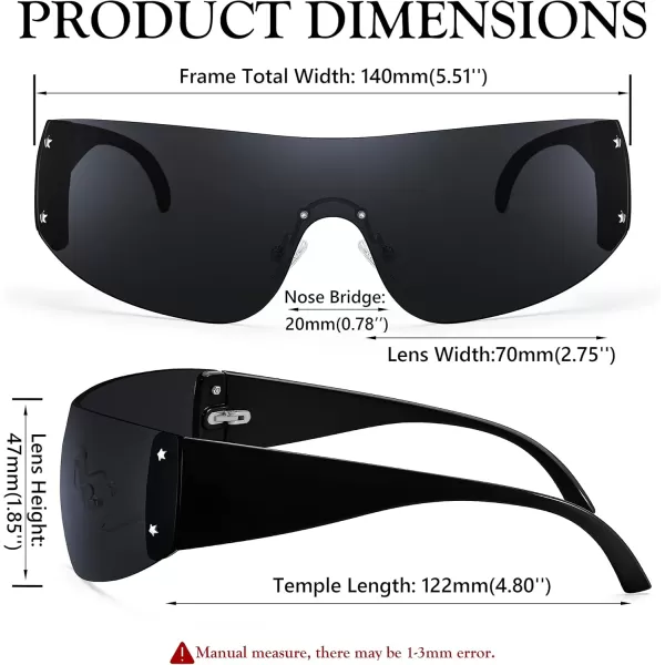 FEISEDY Rimless Wrap Around Y2K Sunglasses For Women Men Fashion Oversized Shield Frameless Sun Glasses B4119BlackGrey
