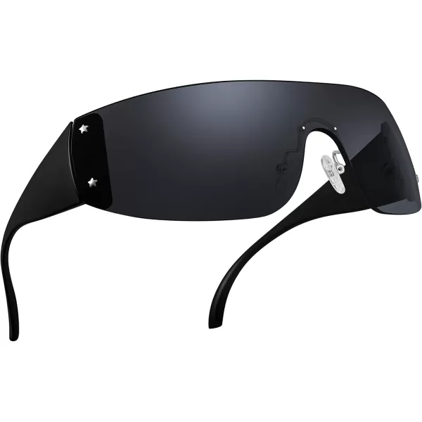 FEISEDY Rimless Wrap Around Y2K Sunglasses For Women Men Fashion Oversized Shield Frameless Sun Glasses B4119BlackGrey