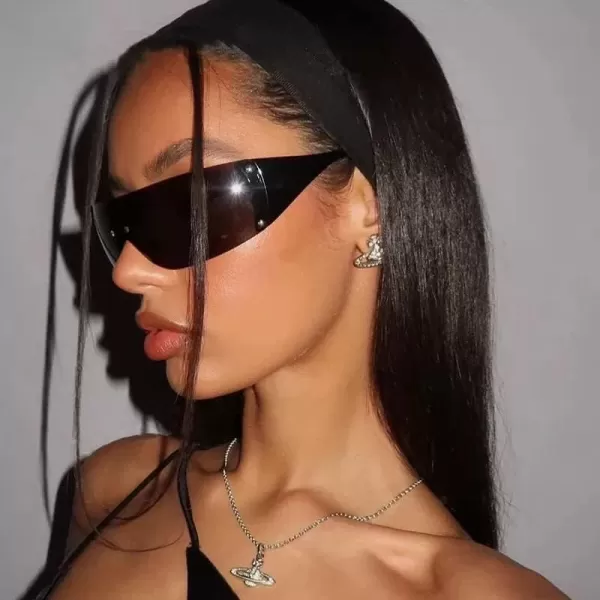 FEISEDY Rimless Wrap Around Y2K Sunglasses For Women Men Fashion Oversized Shield Frameless Sun Glasses B4119BlackGrey