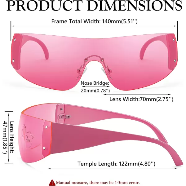 FEISEDY Rimless Wrap Around Y2K Sunglasses For Women Men Fashion Oversized Shield Frameless Sun Glasses B4119Pink