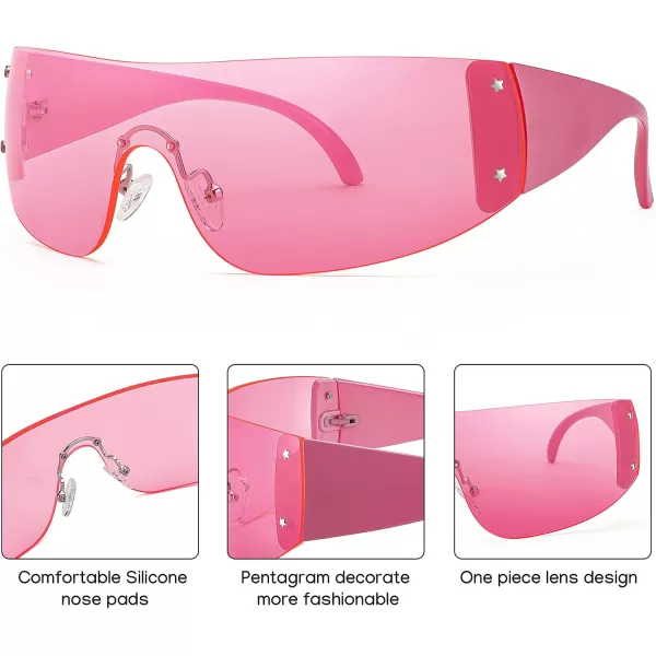 FEISEDY Rimless Wrap Around Y2K Sunglasses For Women Men Fashion Oversized Shield Frameless Sun Glasses B4119Pink