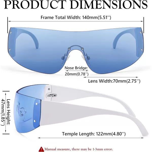 FEISEDY Rimless Wrap Around Y2K Sunglasses For Women Men Fashion Oversized Shield Frameless Sun Glasses B4119WhiteBlue