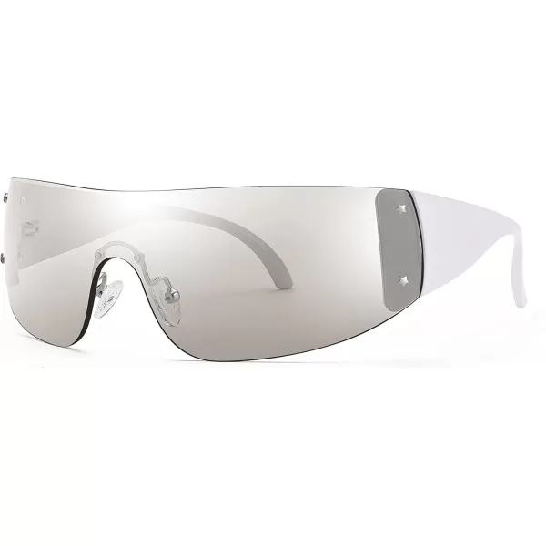 FEISEDY Rimless Wrap Around Y2K Sunglasses For Women Men Fashion Oversized Shield Frameless Sun Glasses B4119WhiteGradient Silver