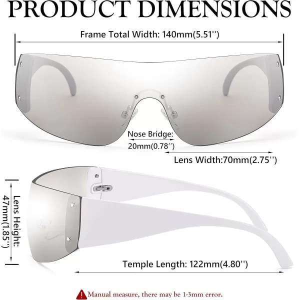 FEISEDY Rimless Wrap Around Y2K Sunglasses For Women Men Fashion Oversized Shield Frameless Sun Glasses B4119WhiteGradient Silver