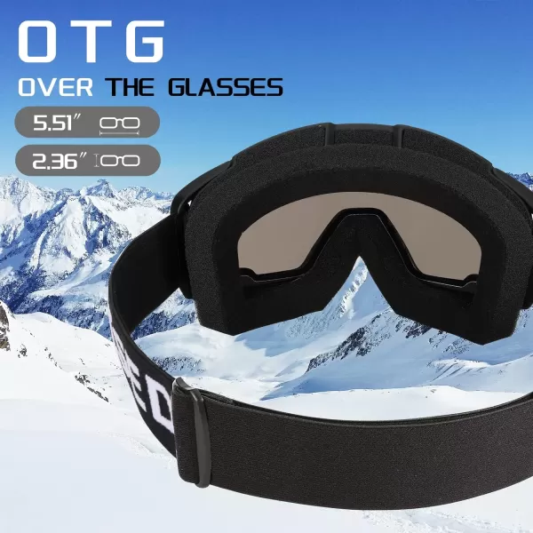 FEISEDY Ski Goggles OTG Snow Sport Goggles for Adult Youth AntiFog UV400 Protection Bendable DualLenses B2961Blue Silver Vlt 18