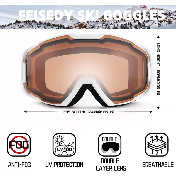 FEISEDY Ski Goggles OTG Snow Sport Goggles for Adult Youth AntiFog UV400 Protection Bendable DualLenses B2961Orange Vlt 53