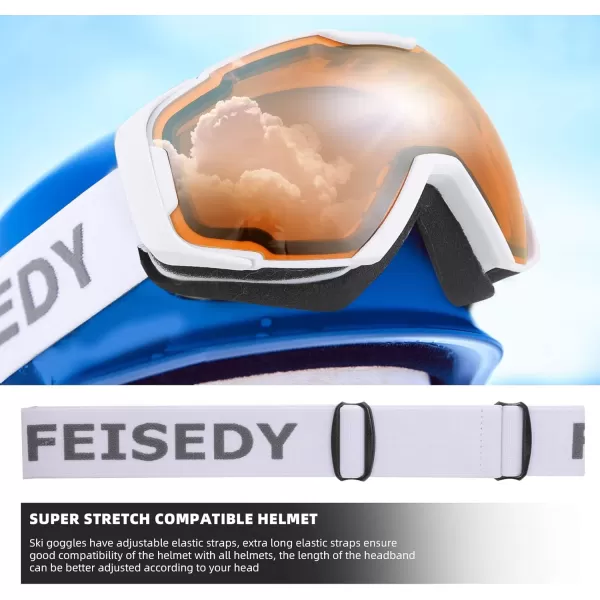 FEISEDY Ski Goggles OTG Snow Sport Goggles for Adult Youth AntiFog UV400 Protection Bendable DualLenses B2961Orange Vlt 53