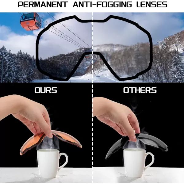 FEISEDY Ski Goggles OTG Snow Sport Goggles for Adult Youth AntiFog UV400 Protection Bendable DualLenses B2961Orange Vlt 53