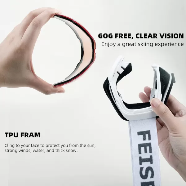 FEISEDY Ski Goggles OTG Snow Sport Goggles for Adult Youth AntiFog UV400 Protection Bendable DualLenses B2961Orange Vlt 53