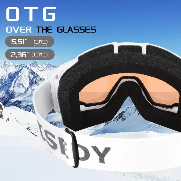 FEISEDY Ski Goggles OTG Snow Sport Goggles for Adult Youth AntiFog UV400 Protection Bendable DualLenses B2961Orange Vlt 53
