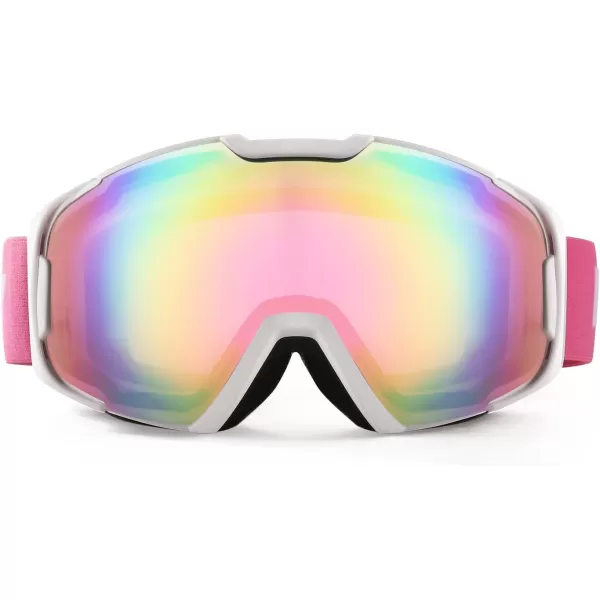 FEISEDY Ski Goggles OTG Snow Sport Goggles for Adult Youth AntiFog UV400 Protection Bendable DualLenses B2961Pink Silver Vlt 45