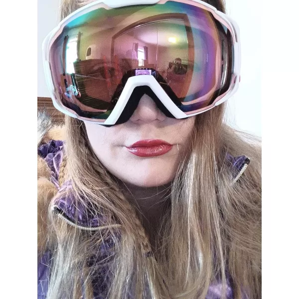 FEISEDY Ski Goggles OTG Snow Sport Goggles for Adult Youth AntiFog UV400 Protection Bendable DualLenses B2961Pink Silver Vlt 45