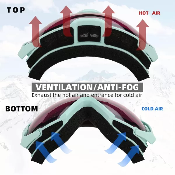 FEISEDY Ski Goggles OTG Snow Sport Goggles for Adult Youth AntiFog UV400 Protection Bendable DualLenses B2961Purple Silver Vlt 27