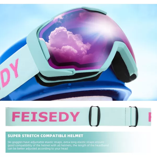 FEISEDY Ski Goggles OTG Snow Sport Goggles for Adult Youth AntiFog UV400 Protection Bendable DualLenses B2961Purple Silver Vlt 27