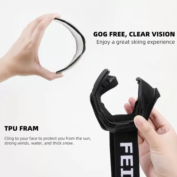 FEISEDY Ski Goggles OTG Snow Sport Goggles for Adult Youth AntiFog UV400 Protection Bendable DualLenses B2961Silver Vlt 12