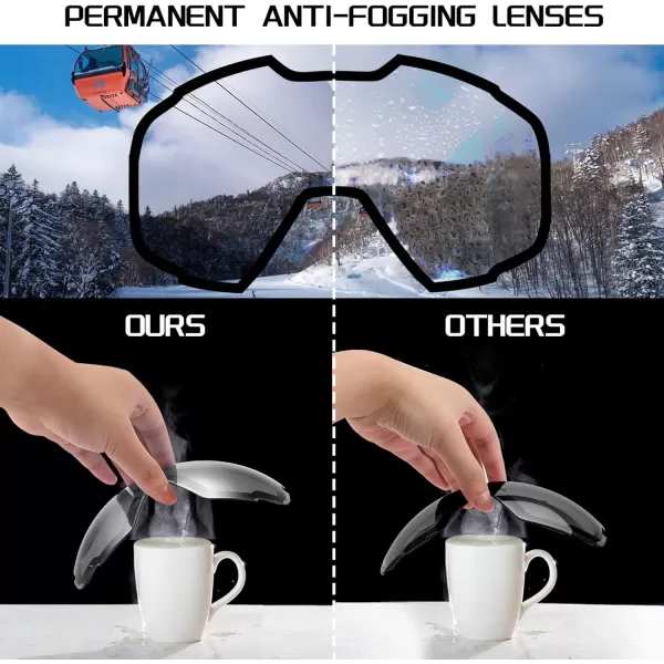 FEISEDY Ski Goggles OTG Snow Sport Goggles for Adult Youth AntiFog UV400 Protection Bendable DualLenses B2961White  Silver Vlt 12