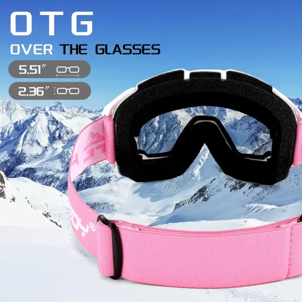 FEISEDY Ski Goggles OTG Snow Sport Goggles for Adult Youth AntiFog UV400 Protection Bendable DualLenses B2961White  Silver Vlt 12