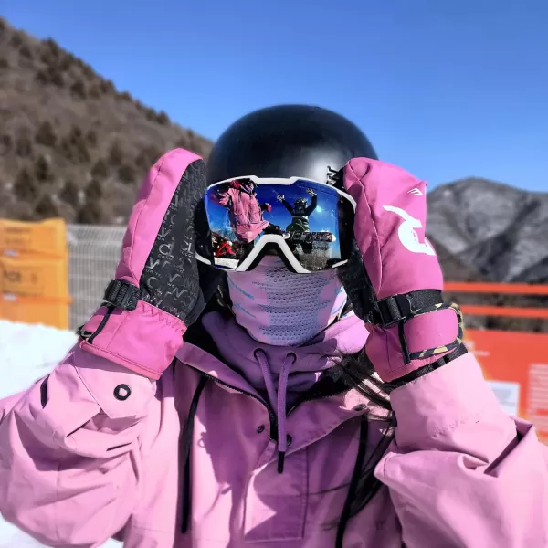 FEISEDY Ski Goggles OTG Snow Sport Goggles for Adult Youth AntiFog UV400 Protection Bendable DualLenses B2961White  Silver Vlt 12
