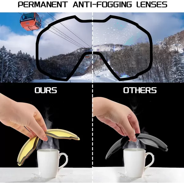 FEISEDY Ski Goggles OTG Snow Sport Goggles for Adult Youth AntiFog UV400 Protection Bendable DualLenses B2961Yellow Vlt 85
