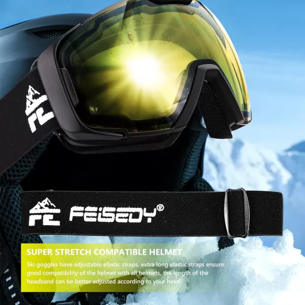 FEISEDY Ski Goggles OTG Snow Sport Goggles for Adult Youth AntiFog UV400 Protection Bendable DualLenses B2961Yellow Vlt 85