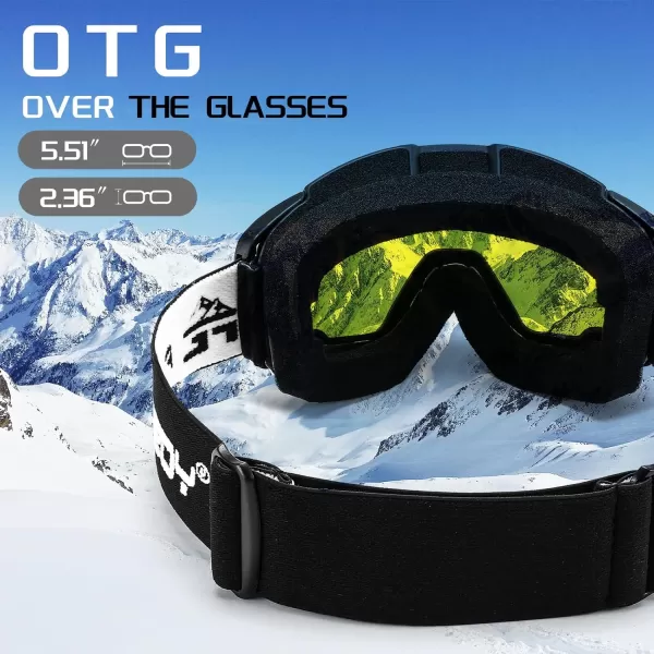 FEISEDY Ski Goggles OTG Snow Sport Goggles for Adult Youth AntiFog UV400 Protection Bendable DualLenses B2961Yellow Vlt 85