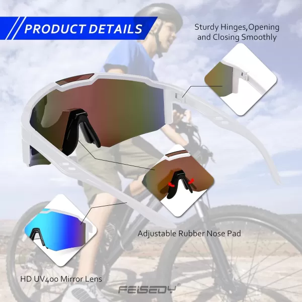 FEISEDY Sports Sunglasses for Men Women Cycling Fishing Mountain Bike Outdoor Glasses or Youth Teens B9128Black Frame  Mirror Blue