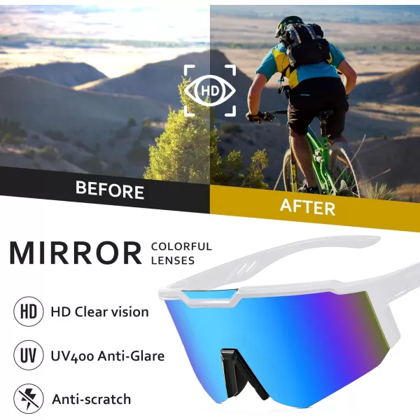 FEISEDY Sports Sunglasses for Men Women Cycling Fishing Mountain Bike Outdoor Glasses or Youth Teens B9128Black Frame  Mirror Blue