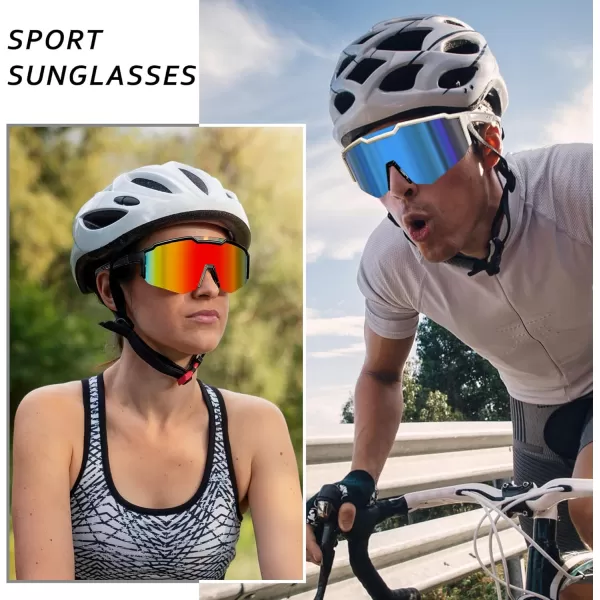 FEISEDY Sports Sunglasses for Men Women Cycling Fishing Mountain Bike Outdoor Glasses or Youth Teens B9128Black Frame  Mirror Blue